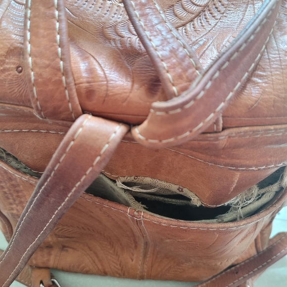 Hand Tooled Leather Mini Backpack Embossed Western Bag - Picture 5 of 7
